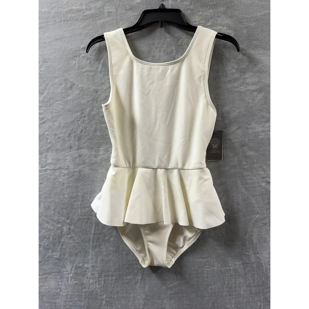 Vince Camuto Womens White Peplum One Piece Swimsuit Scoop Back Ivory Sz 10 NWT